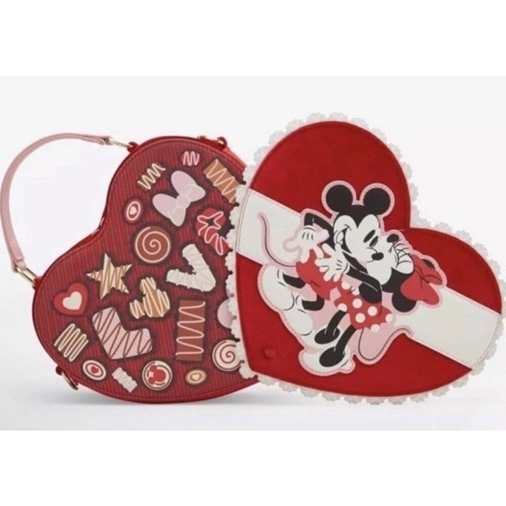 Loungefly Disney Mickey Minnie Valentines Day Chocolate Heart Crossbody Bag NWT